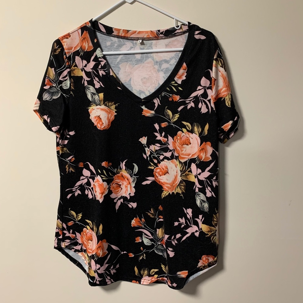 Women's Floral Short Sleeve Top Size L